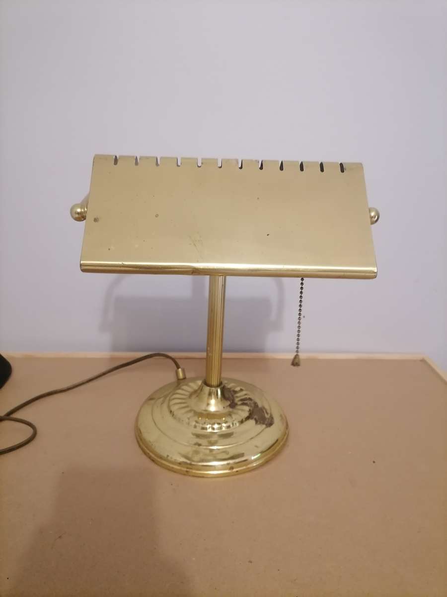 Bankers Desk Lamp solid Brass Golden Triangle Triangular MCM Vintage  100% WORKING