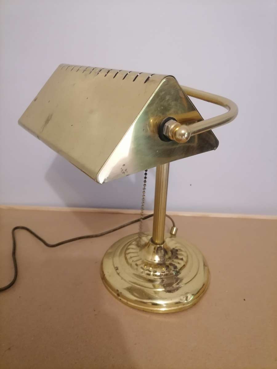 Bankers Desk Lamp solid Brass Golden Triangle Triangular MCM Vintage  100% WORKING