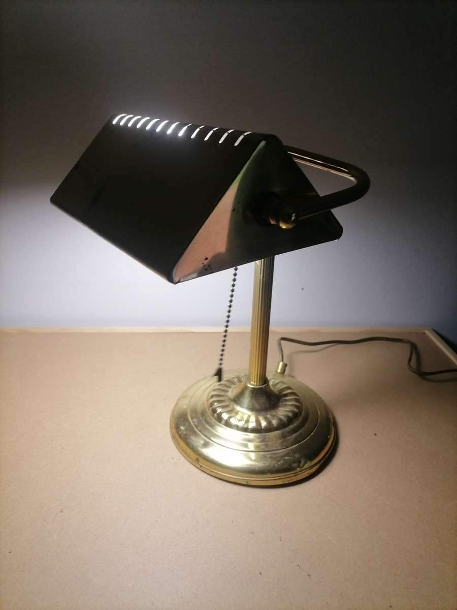 Bankers Desk Lamp solid Brass Golden Triangle Triangular MCM Vintage  100% WORKING