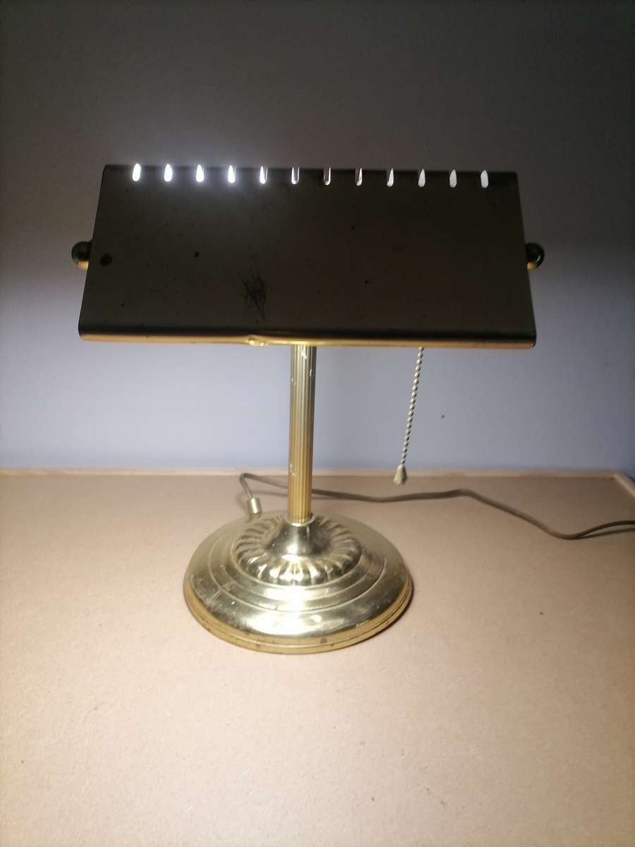 Bankers Desk Lamp solid Brass Golden Triangle Triangular MCM Vintage  100% WORKING