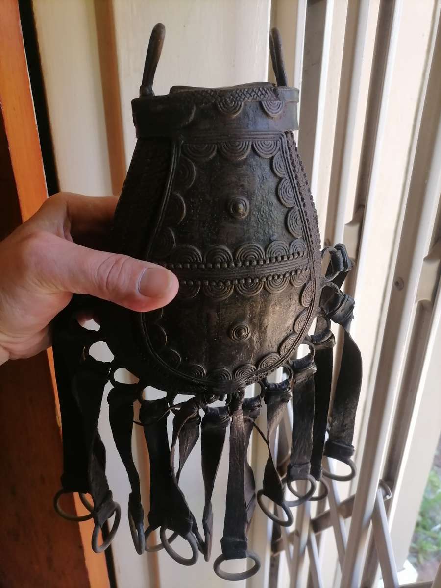 LATE 19TH CENTURY - Antique Nupe of Nigeria Tribal Bronze Bag ARTEFACT - herbal medicines, Traveling