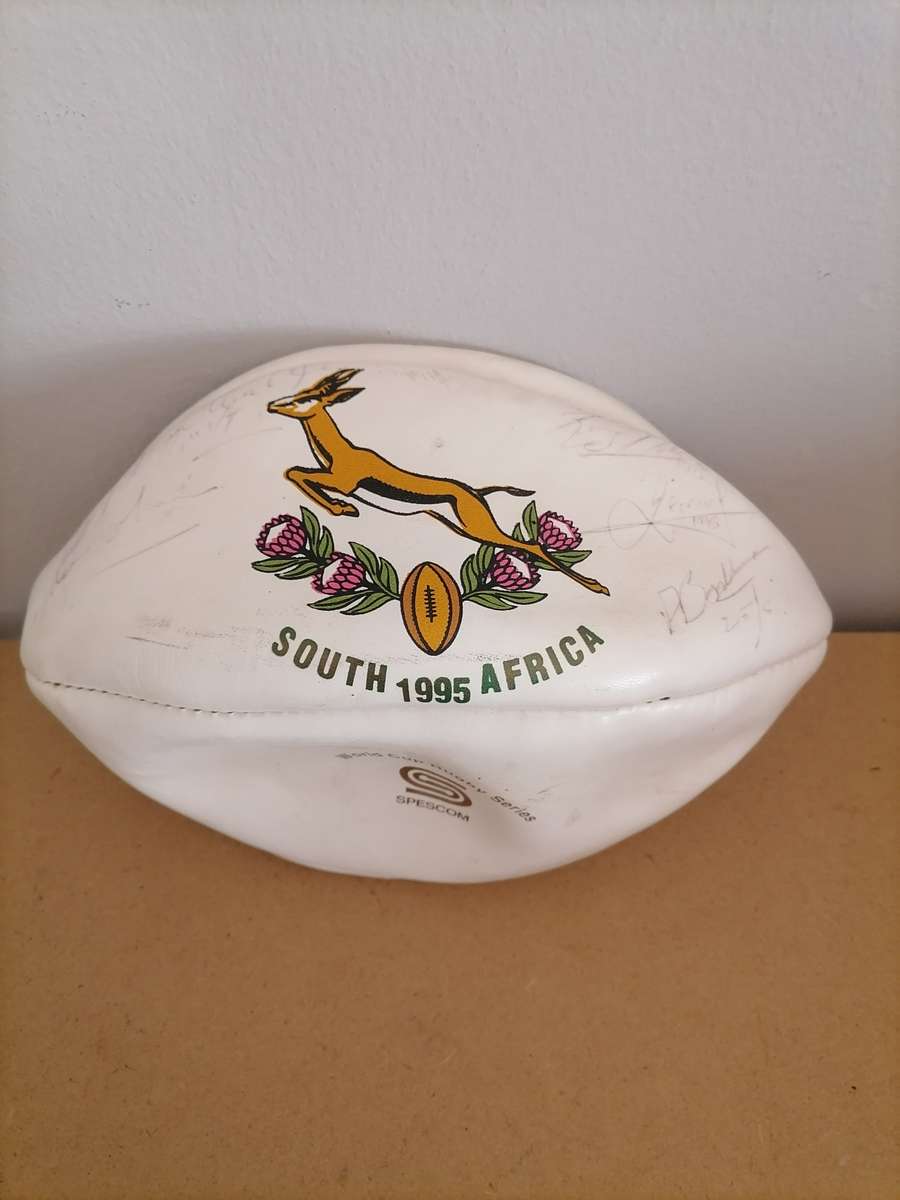 1995 SPRINGBOK WORLD CUP LEATHER RUGBY BALL SIGNED