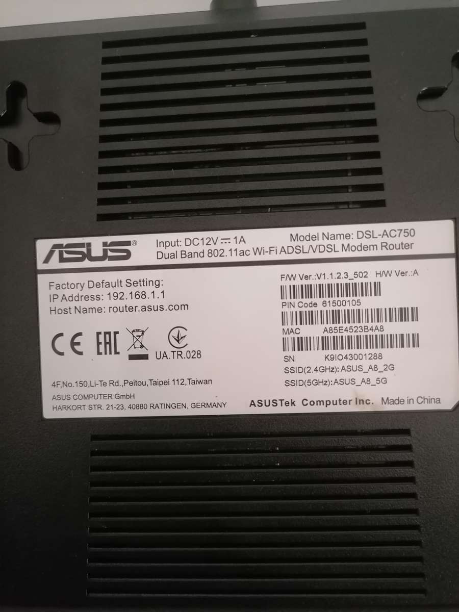 Asus Model DSL-AC750 DUAL BAND 802.11ac Wi-Fi, ADSL/VDSL Modem Router - 100% WORKING