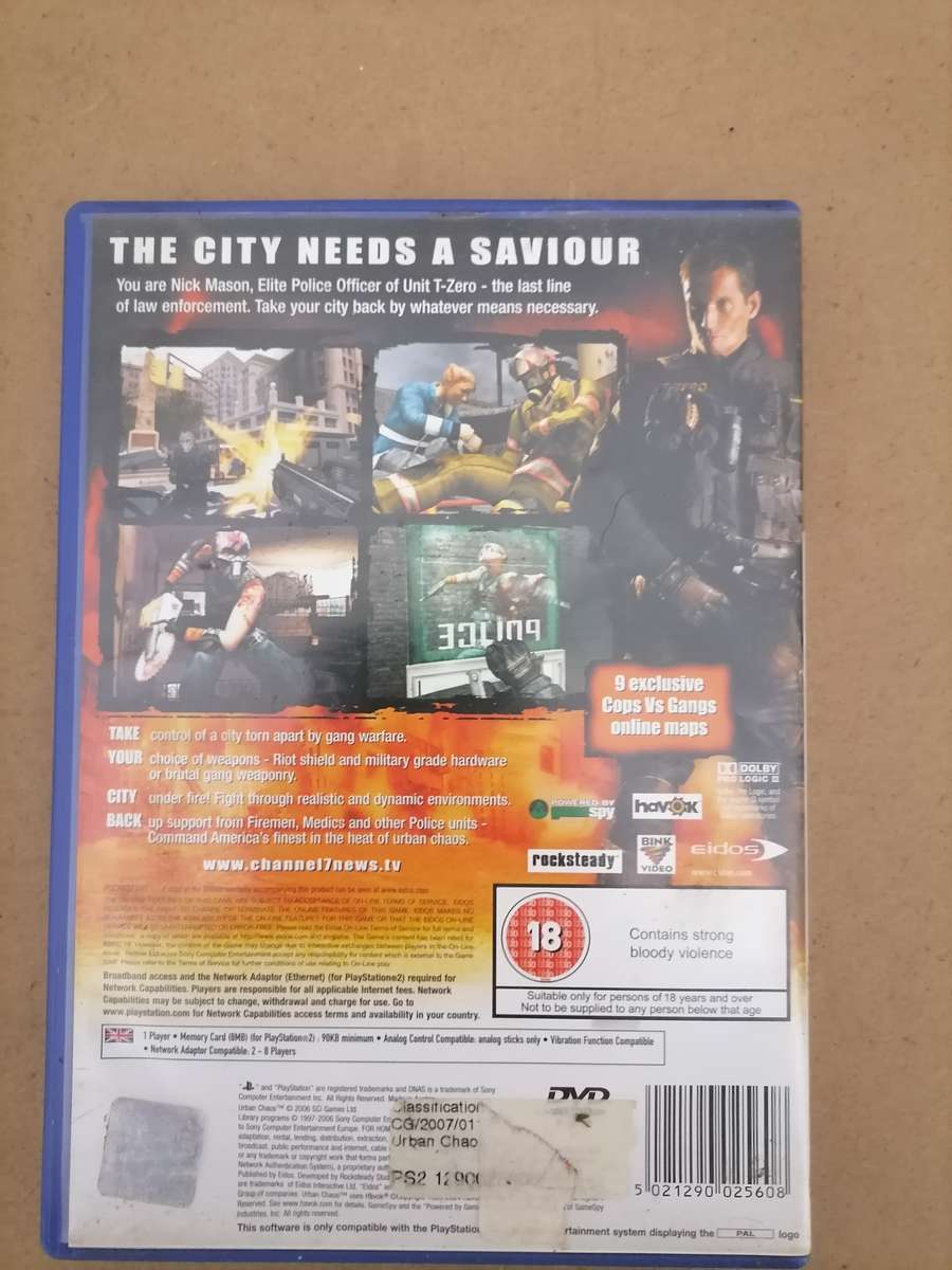 Urban Chaos Riot Response 18+ PlayStation PS2 Pre-Owned Complete With Manual