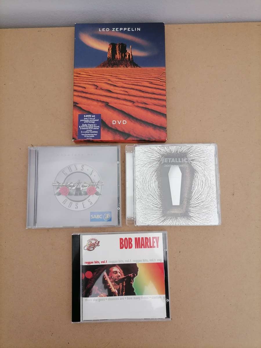 Music Bundle - 1 X Metallica CD 1 X BOB MARLEY CD 1 X GUN'S N ROSES CD 1 X LED ZEPPELIN 2 DVD'S