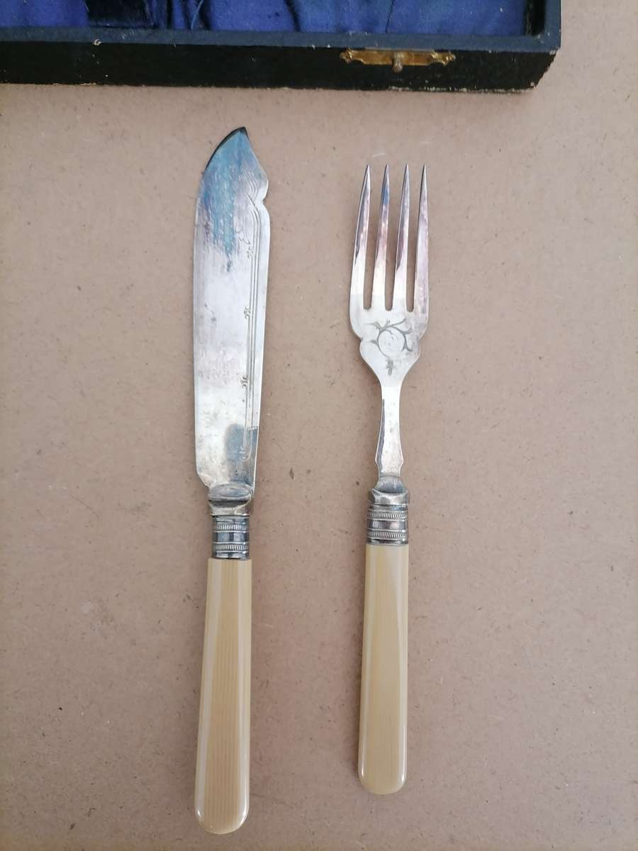 Set Of 12 Vintage Mappin & Webb Fish Forks & Knives With Case