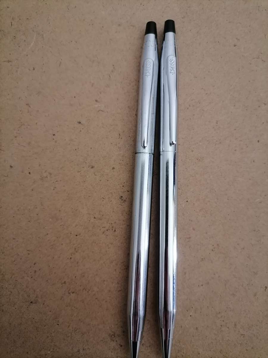 Genuine CROSS Silver Ballpoint Pen and Pencil Writing Set