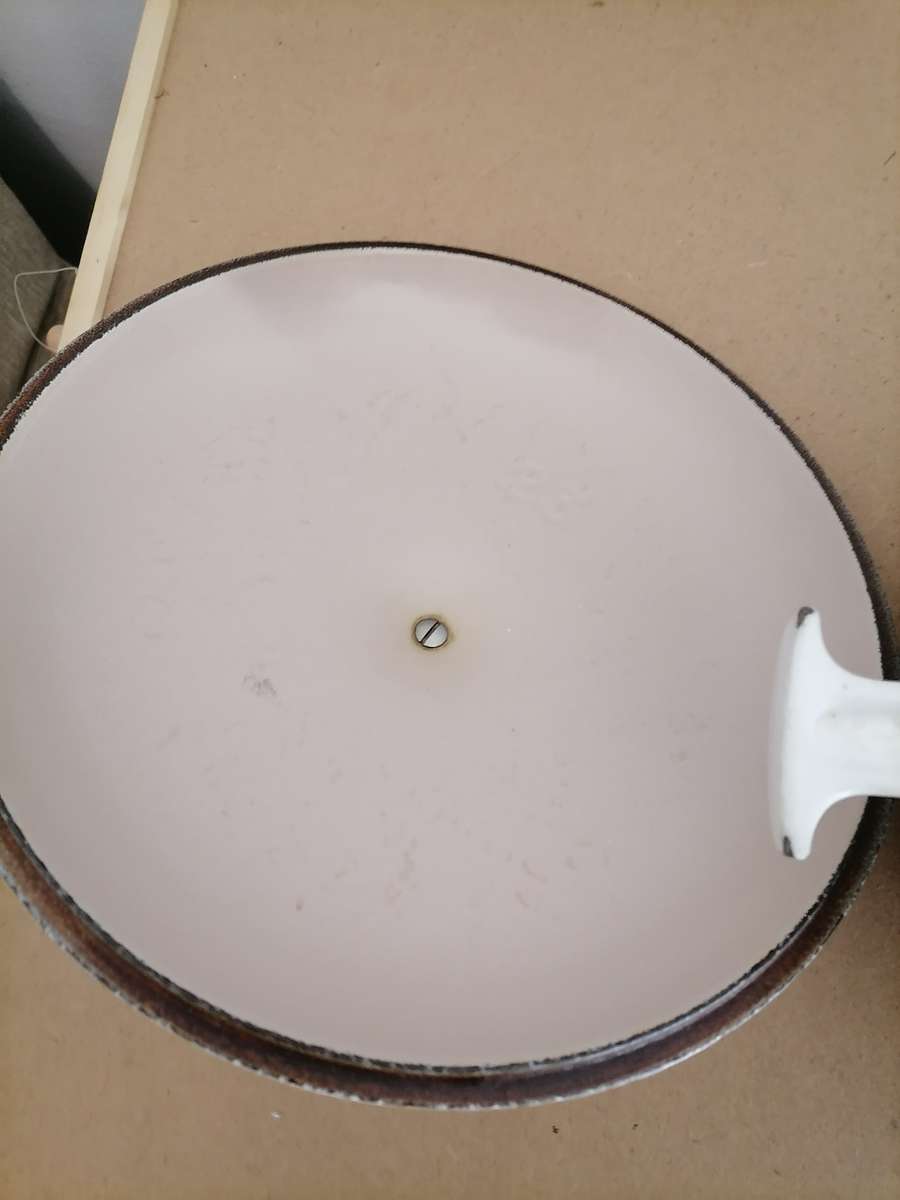 Vintage Le Creuset 23 Enameled Cast Iron Enzo Mari La Mama WHITE Fondue Pot GREAT