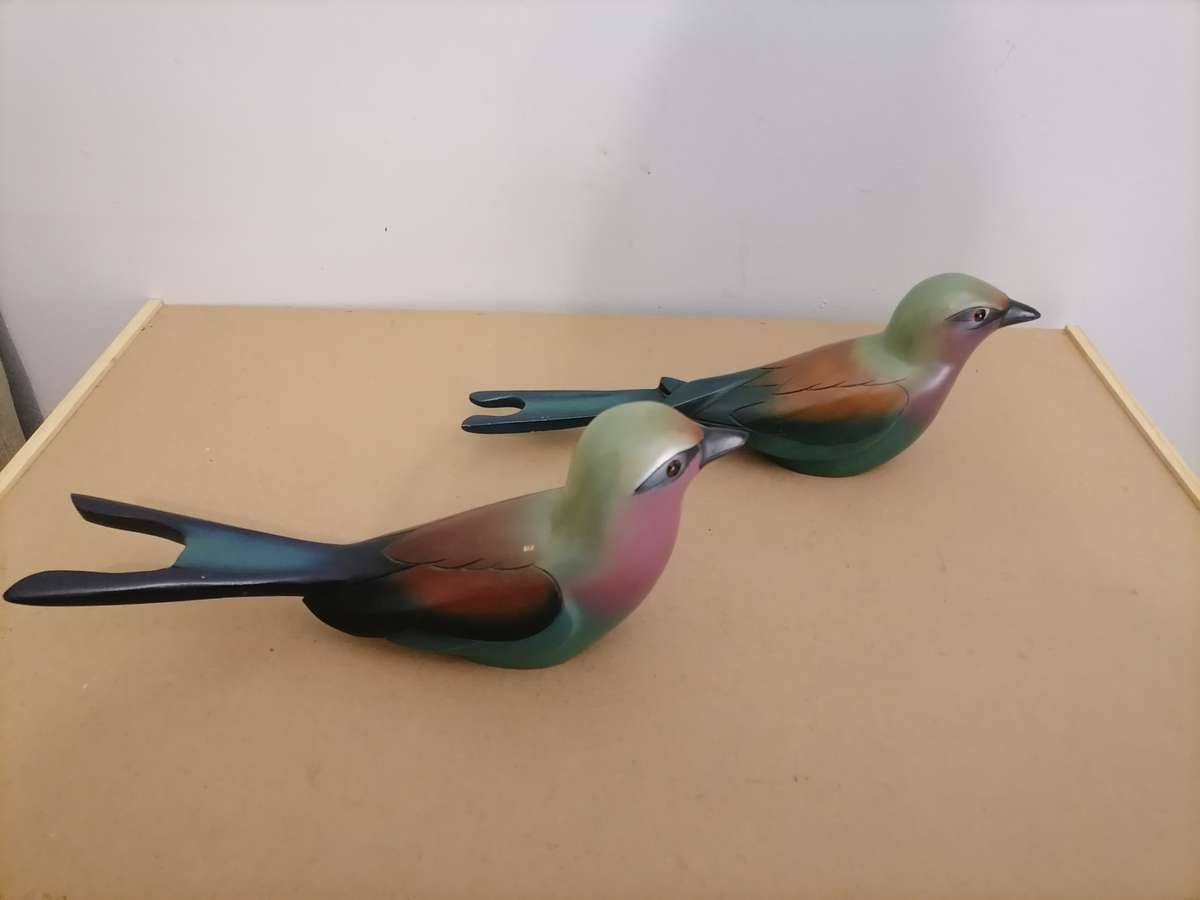 Pair of Feathers Gallery Knysna Birds of Africa Lilac Breasted Roller Hand Carved Limited Edition