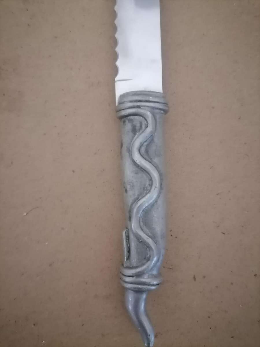 CARROL BOYES Pewter & Stainless Bread Meat Carving Knife Snake Like Pattern - 45 CM IN LENGTH