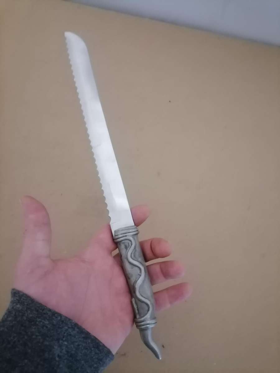 CARROL BOYES Pewter & Stainless Bread Meat Carving Knife Snake Like Pattern - 45 CM IN LENGTH