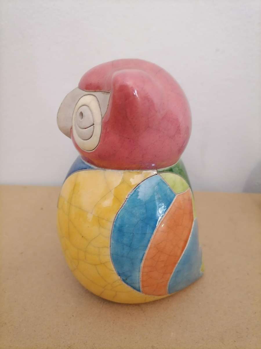 Raku South Africa 808 Owl Large. Subject - Bird - Owl - Handmade by African Artist JANINEX - 16 CM