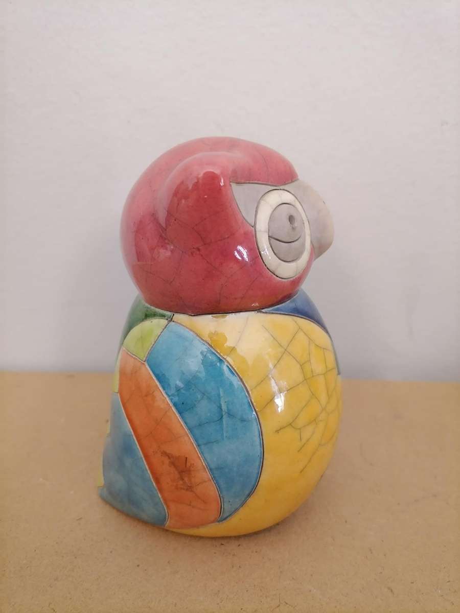 Raku South Africa 808 Owl Large. Subject - Bird - Owl - Handmade by African Artist JANINEX - 16 CM