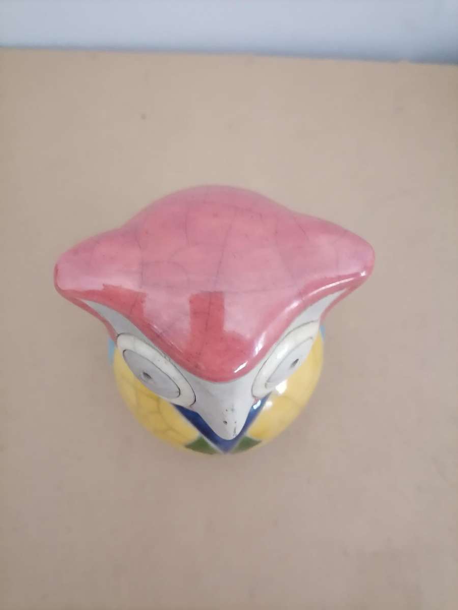 Raku South Africa 808 Owl Large. Subject - Bird - Owl - Handmade by African Artist JANINEX - 16 CM