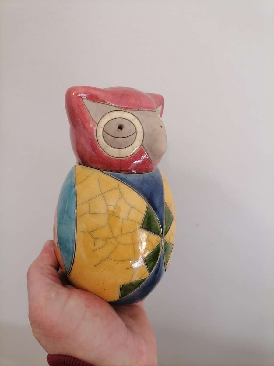 Raku South Africa 808 Owl Large. Subject - Bird - Owl - Handmade by African Artist JANINEX - 16 CM