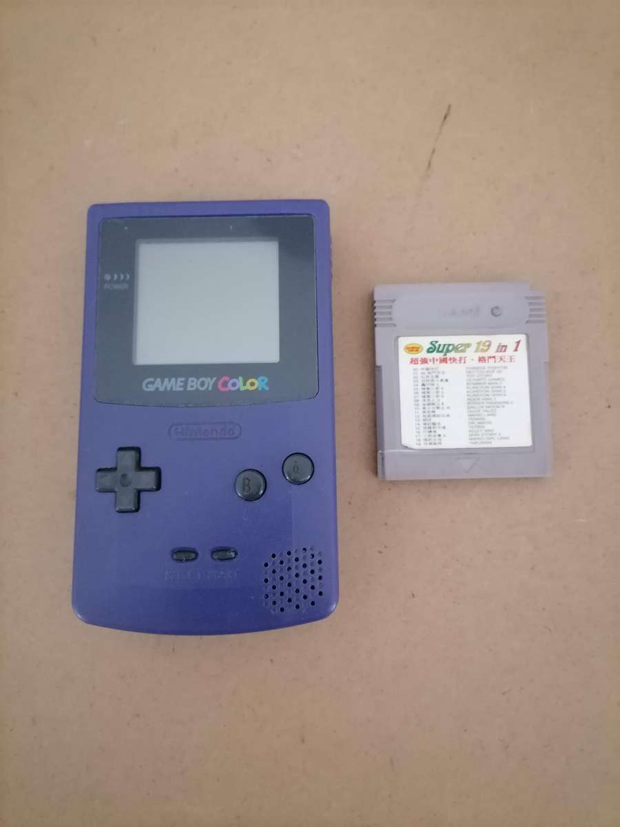 1998 Nintendo Game Boy Color Console CGB-001 Grape Purple + Super 19 in 1 Game