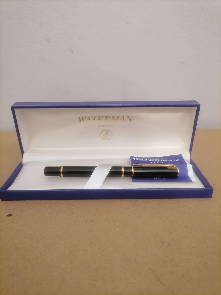 Vintage Waterman Laureate Black Fountain Pen Gold Plated Fine M Nib - Ready to use
