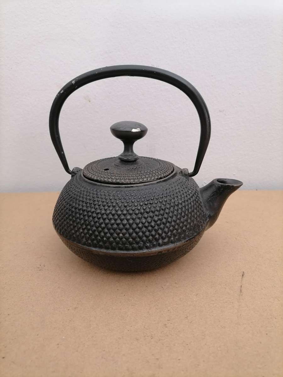 Vintage Nanbu Tekki Japanese Cast Iron Teapot Kettle - ENAMEL Glazed Safe to use