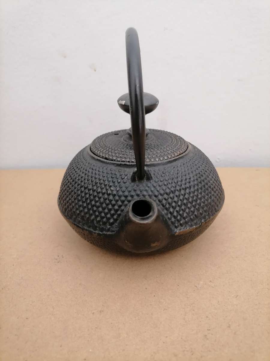 Vintage Nanbu Tekki Japanese Cast Iron Teapot Kettle - ENAMEL Glazed Safe to use