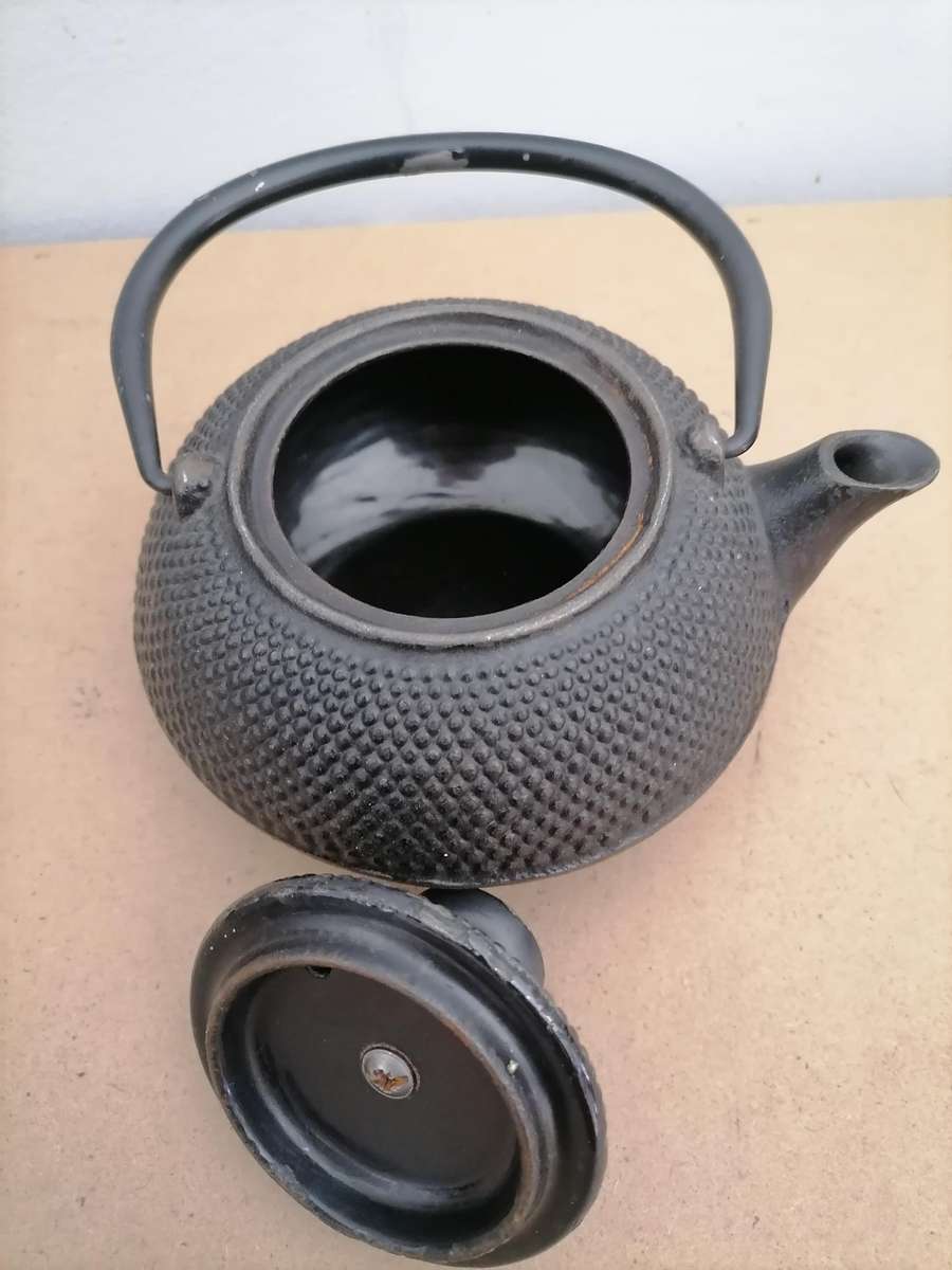 Vintage Nanbu Tekki Japanese Cast Iron Teapot Kettle - ENAMEL Glazed Safe to use