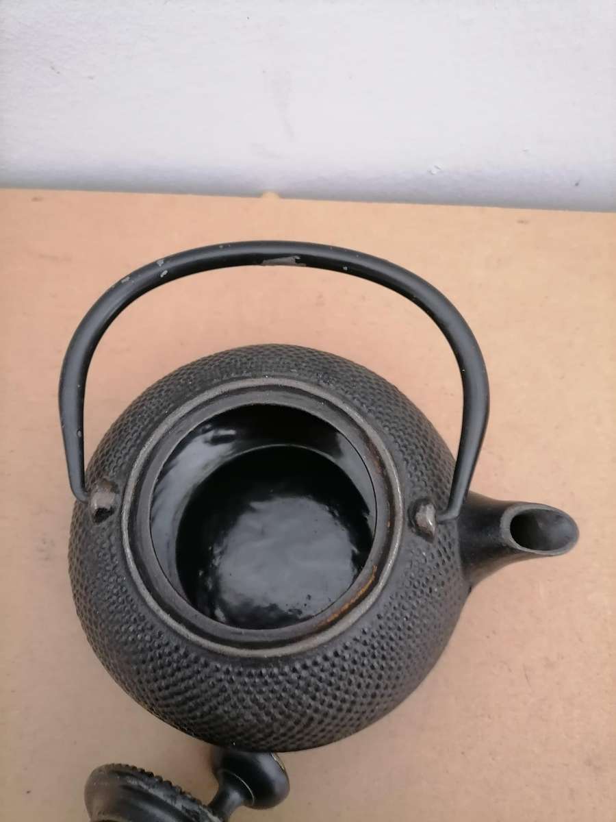 Vintage Nanbu Tekki Japanese Cast Iron Teapot Kettle - ENAMEL Glazed Safe to use