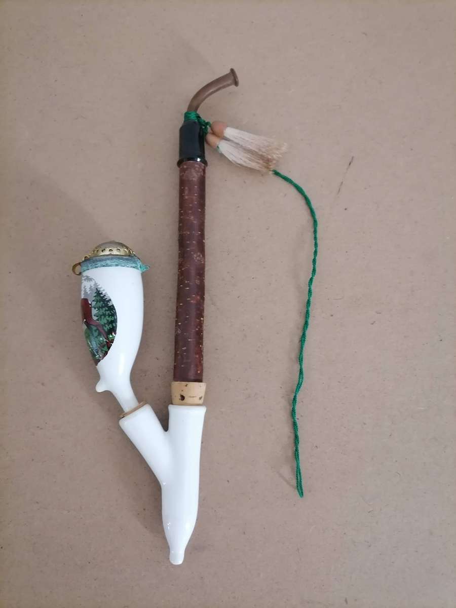 Vintage Smoking Pipe, German Porcelain Tobacco Pipe Hand Painted - Selling as a display