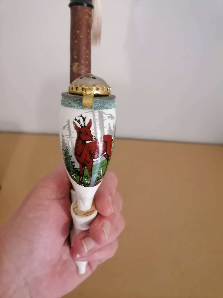 Vintage Smoking Pipe, German Porcelain Tobacco Pipe Hand Painted - Selling as a display