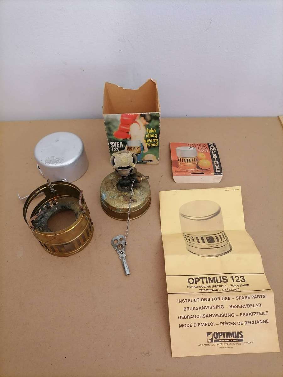 1960's Vintage OPTIMUS SVEA 123 Made in Sweden Camping Stove Backpacking WITH KEY - With box & Book