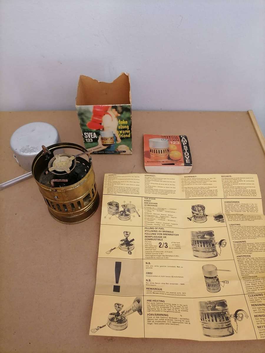 1960's Vintage OPTIMUS SVEA 123 Made in Sweden Camping Stove Backpacking WITH KEY - With box & Book