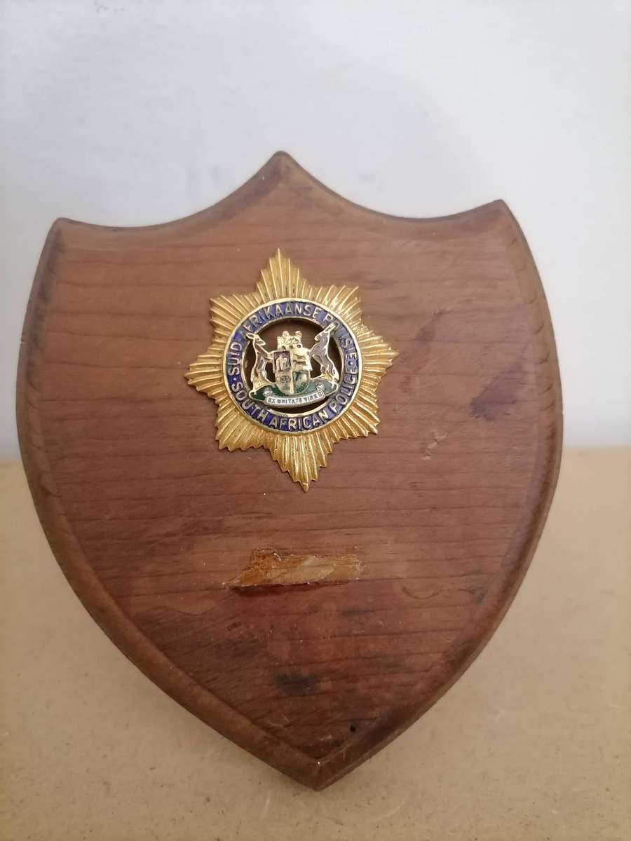 Old S.A.P High Ranking Officers Cap Badge on a Plaque