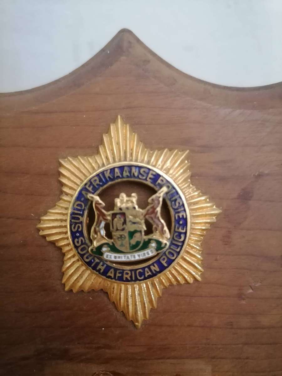 Old S.A.P High Ranking Officers Cap Badge on a Plaque