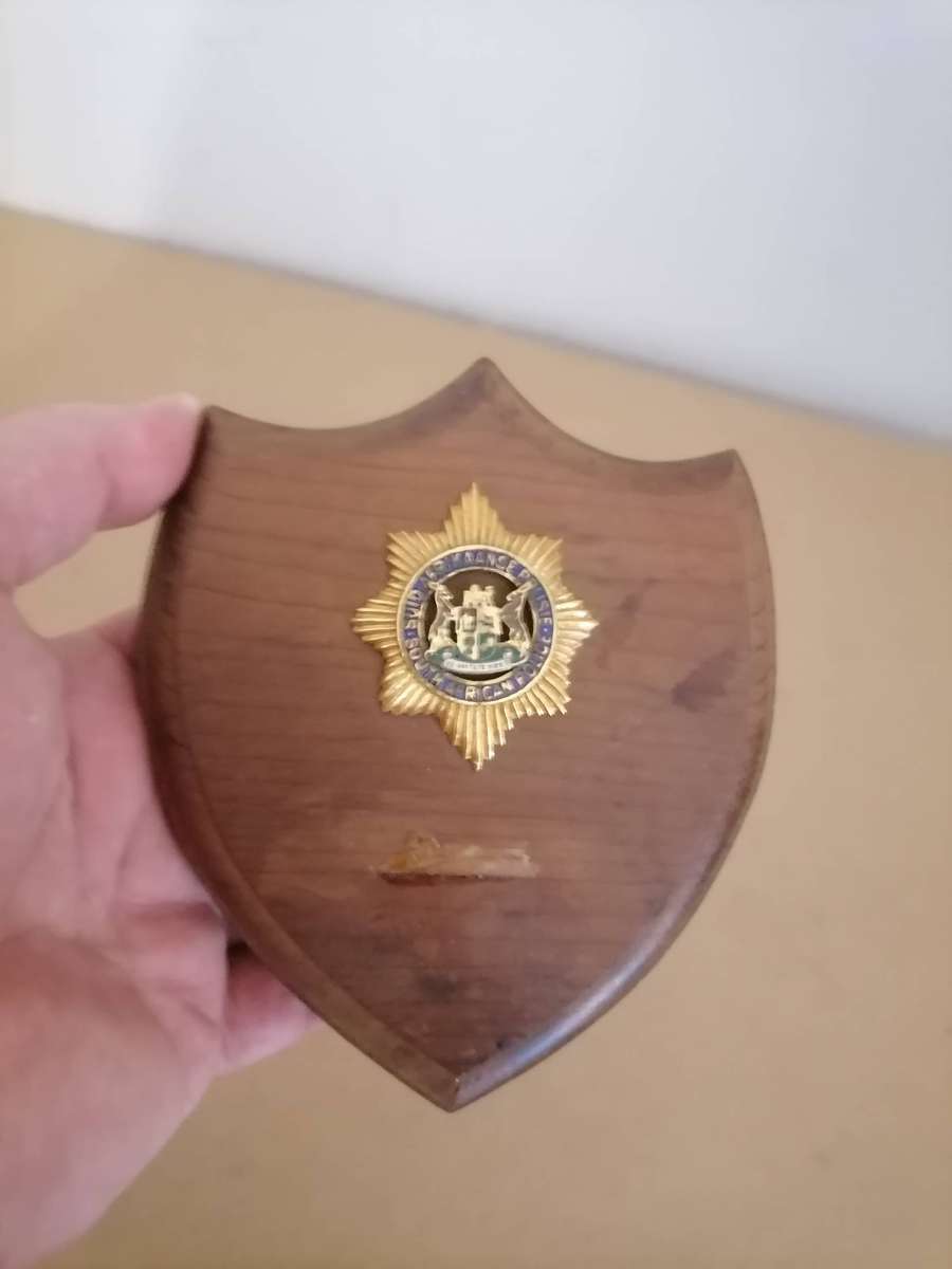 Old S.A.P High Ranking Officers Cap Badge on a Plaque