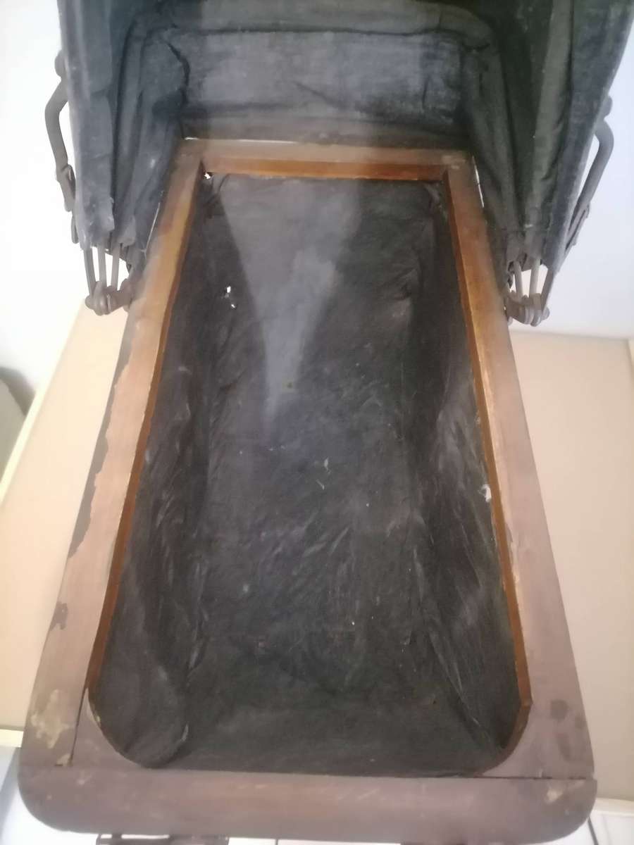 20th Century Antique Wicker Stroller,  Wicker Doll Buggy, Brown Black Pram, Doll Carriage, Newborn