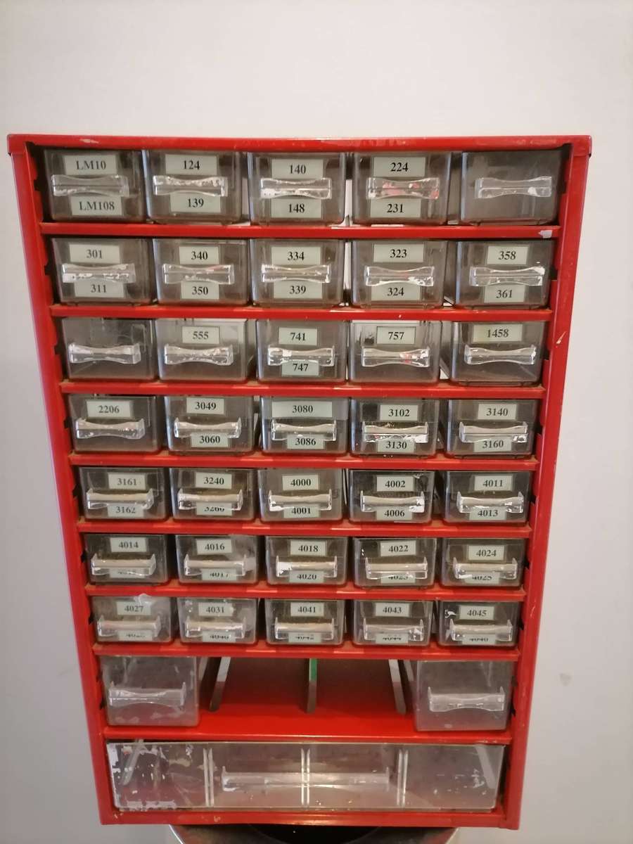 Raaco Metal Organizer -Bright Red- retro- Storage- Crafts 40 Drawers -Sewing- Industrial- Garage-