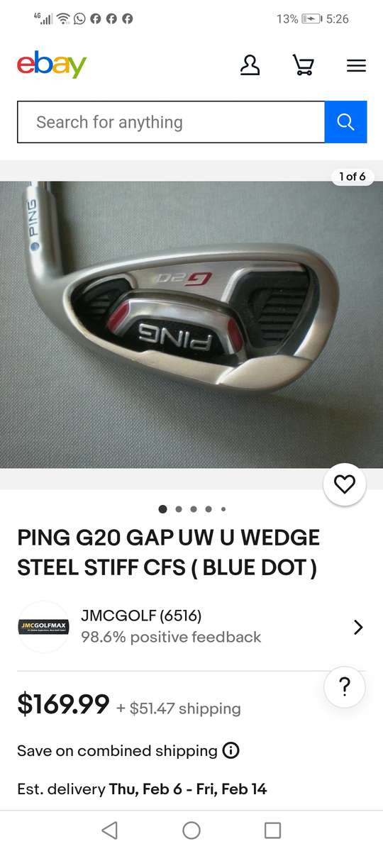 PING G20 GAP UW U WEDGE STEEL STIFF CFS ( BLUE DOT ) Right Hand - LIKE NEW