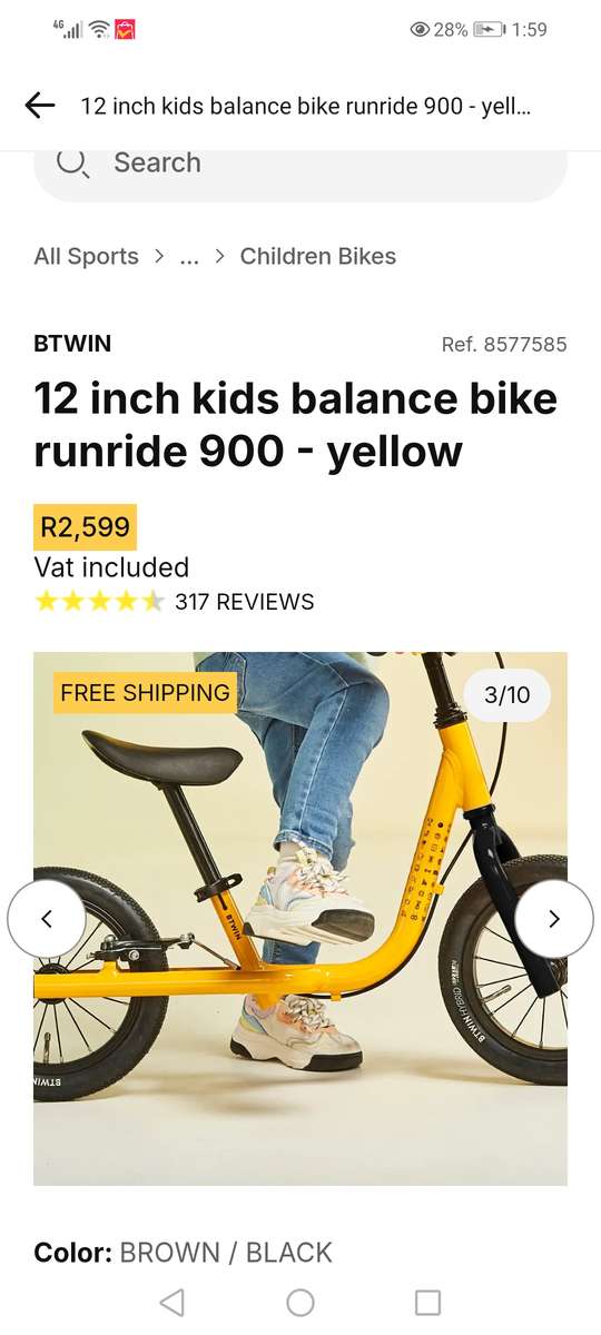 **R2599. 00** 12 inch kids balance bike runride 900 - yellow