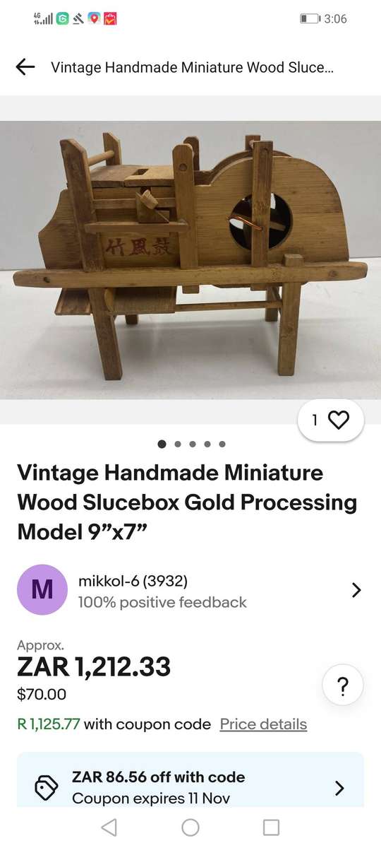 Vintage Handmade Miniature Wood Slucebox Gold Processing - 23 CM L X 17 CM H X 7 CM B MADE FROM BAMB