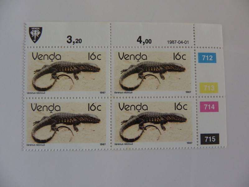 Venda 2nd Definitive Series (1986) -  Reptiles 16c Mint Control Block (#712 Dated 1987-04-01