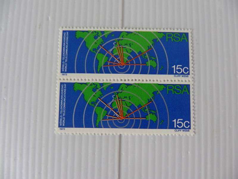 RSA 1.32 (1973) - World Telecommunications Day Mint Block of 3 Stamps