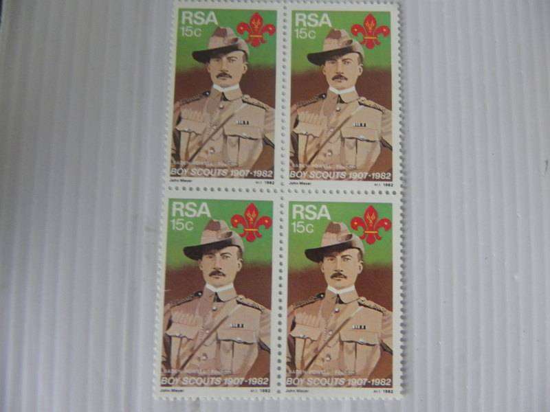 RSA 3.34 (1982) - 75th Anniversary of Boy Scouts Mint block of 4 Stamps