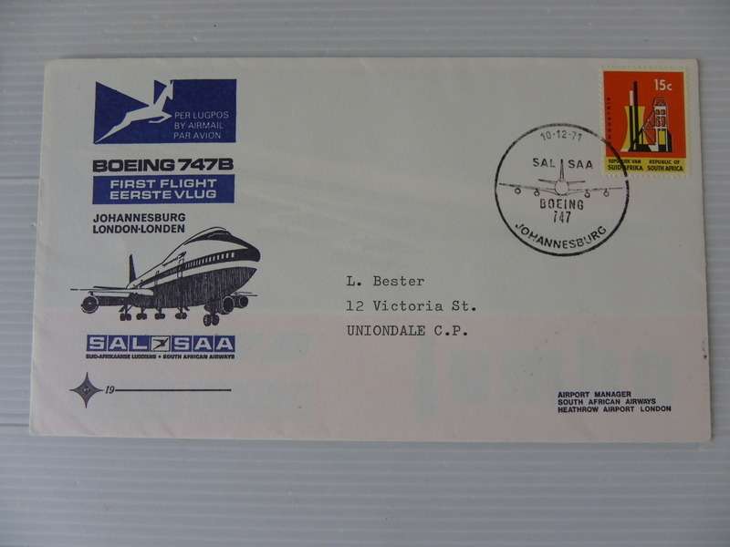 RSA 1.19 (1971) - Boeing 747B 1st Flight JHB to London Official FDC
