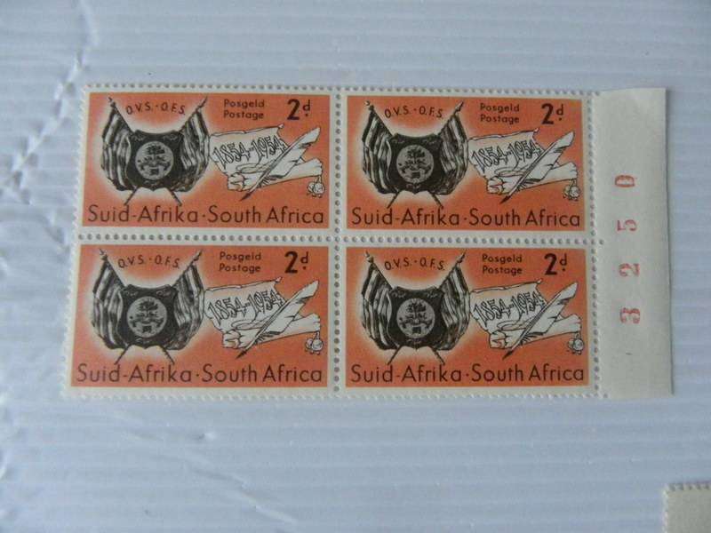 Union (1954) - Centenary of Orange Free State 2d Mint Block with Block Numbers