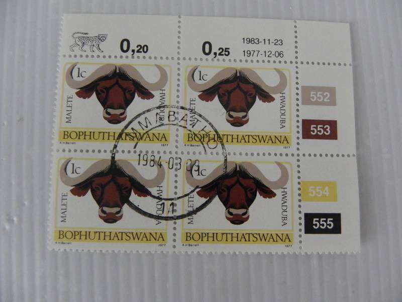 Bophuthatswana 1st Definitive Series (1977) - Animals 1c CTO Can Control Block #552 Dated 1983-11-23