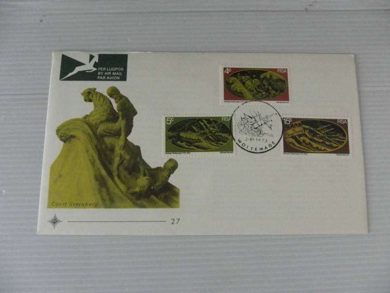 RSA 1.27 (1973) - Centenary of Wolraad Woltemade Official FDC with Dark Airmail Tag