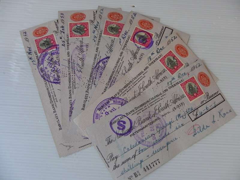 RSA (1952) - Cheques with Stamps