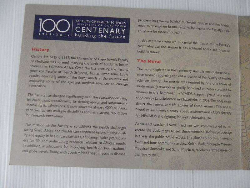 RSA SF8.4 (2012) - Centenary of Health Services at UCT SAPO Issued Souvenir Pack