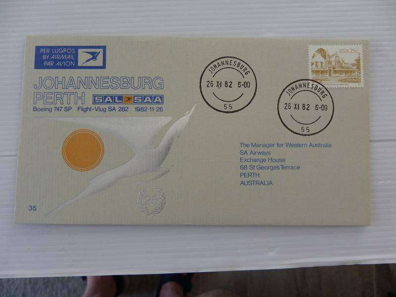 SAA #35 (1982) - 1st Flight JHB to Perth Illustrated FDC