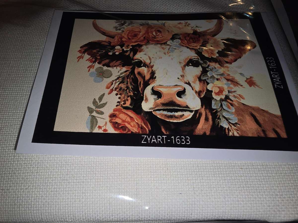 Paint By Numbers - Canvas, Paint - Cow with Flower Decorations