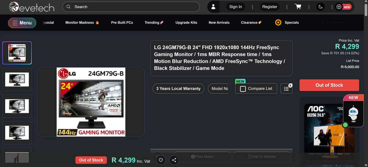 LG 24" Class Full HD Gaming Monitor 144Hz 1ms