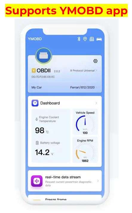 Mini 12V Car OBD2 Diagnostic Scanner Tool with Bluetooth Function OBDII YMOBD APP Compatible